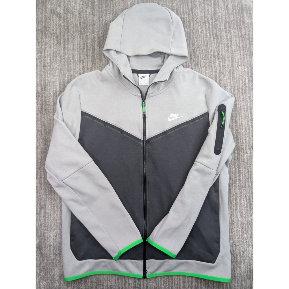 Nike Tech Fleece Hoodie Smoke Grey Black Men XL CU4489-078 Full Zip Sweatshirt